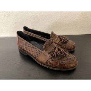 Bragano Mens Leather Woven Loafer Shoes Brown Size 7.5M